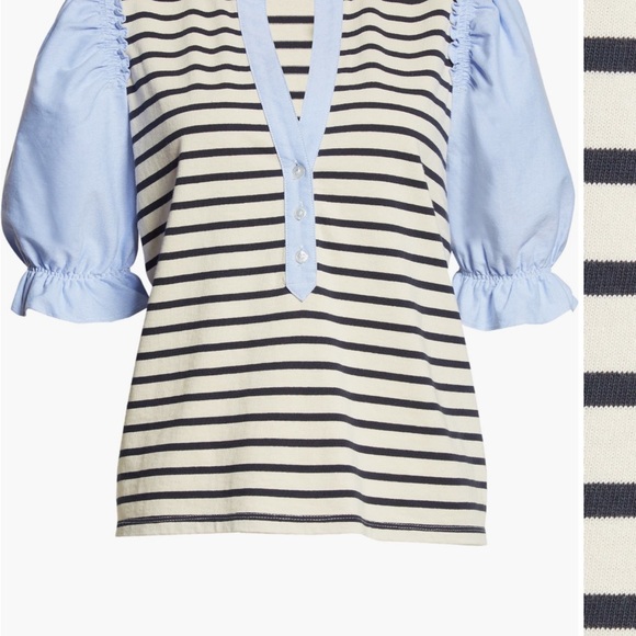 Veronica Beard Raegan Striped Puff Sleeve Top - Picture 6 of 6